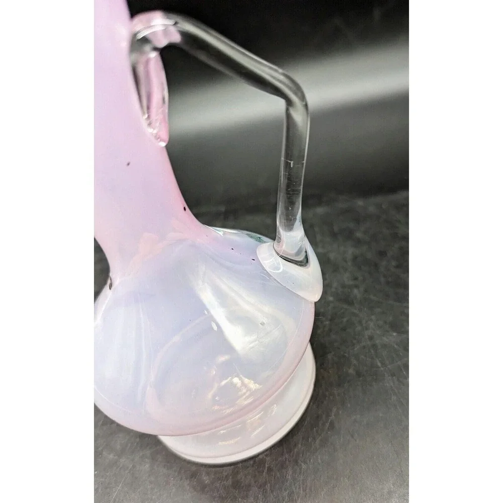 Antique Hand Painted Enameled Victorian Art Glass Pitcher Ewer Pink 6.75